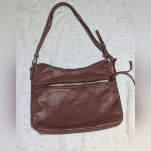 Margot New York Brown Genuine Leather Shoulder Bag Gold Zip 10x8